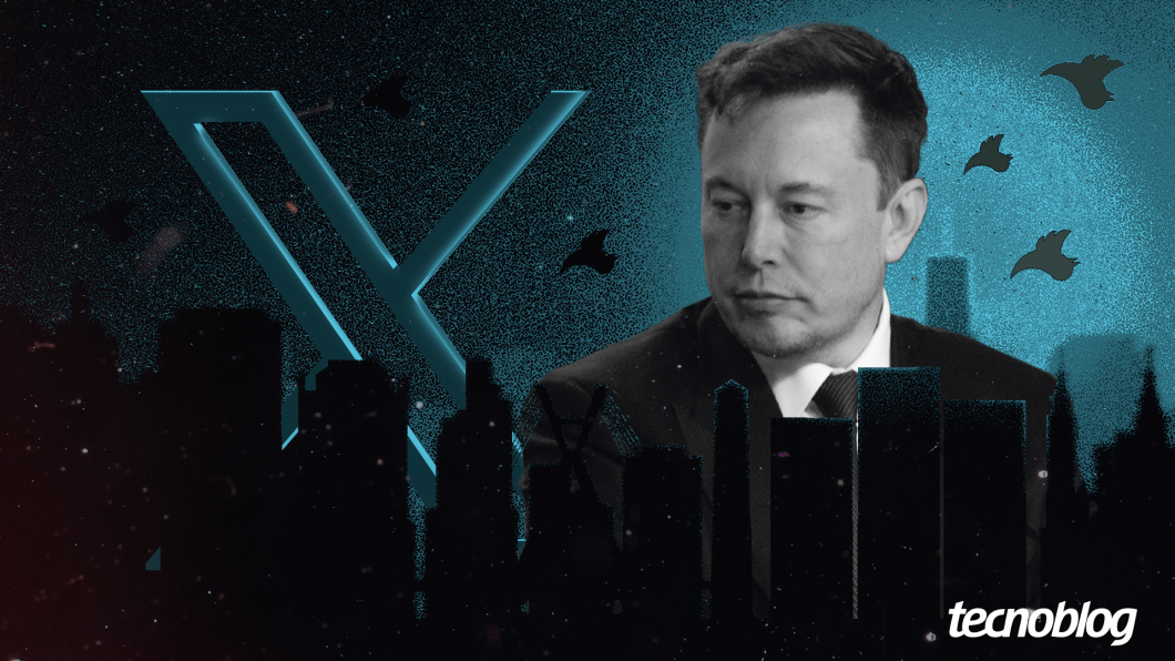 Elon Musk e o X/Twitter (ilustração: Vitor Pádua/Tecnoblog)