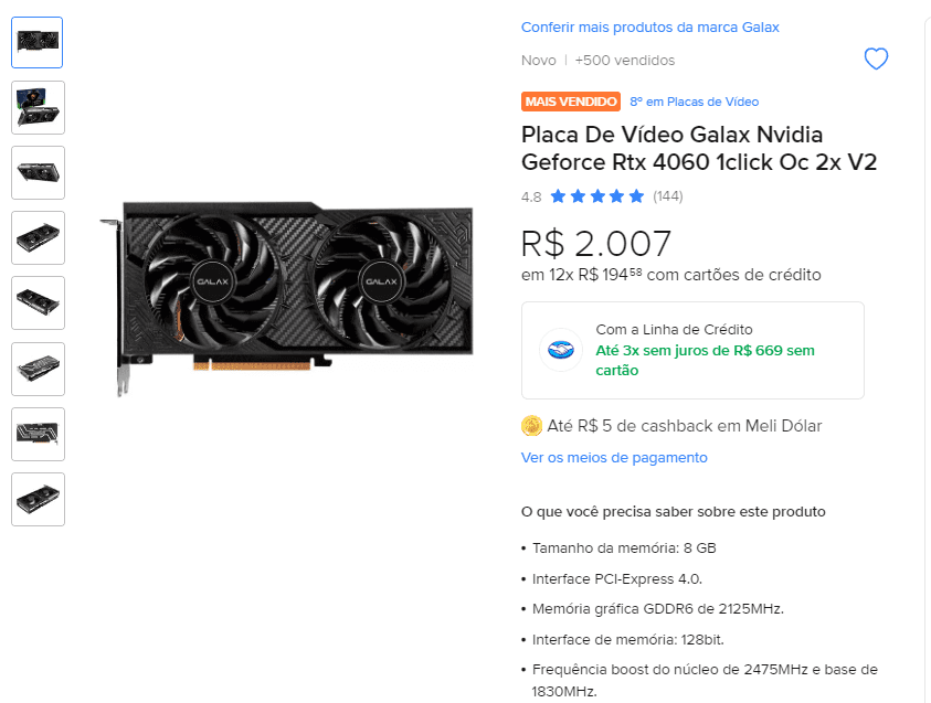 Placa de vídeo RTX 4060