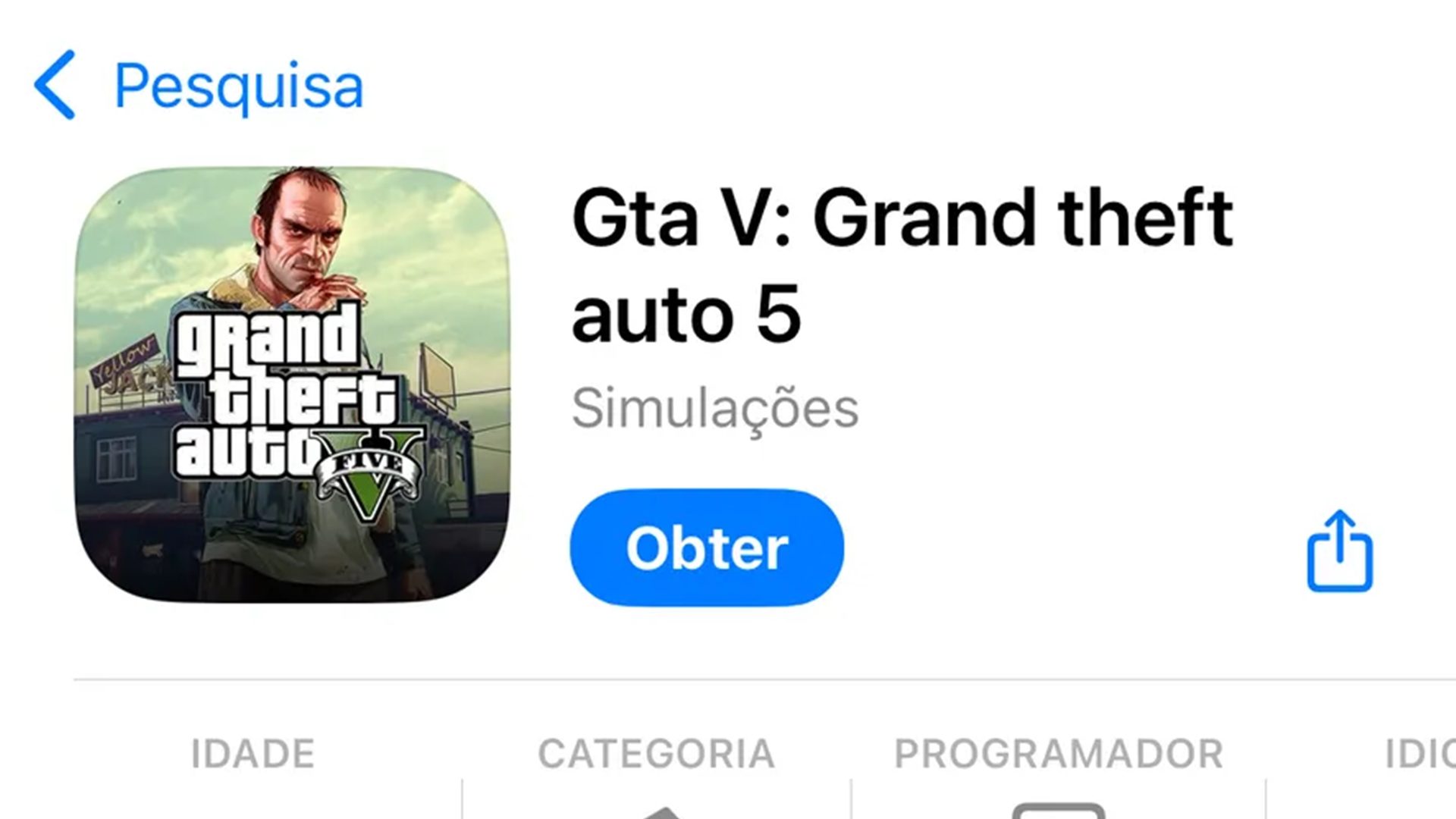 Aparentemente, o clone gratuito não oficial de GTA 5 foi retirado da App Store.