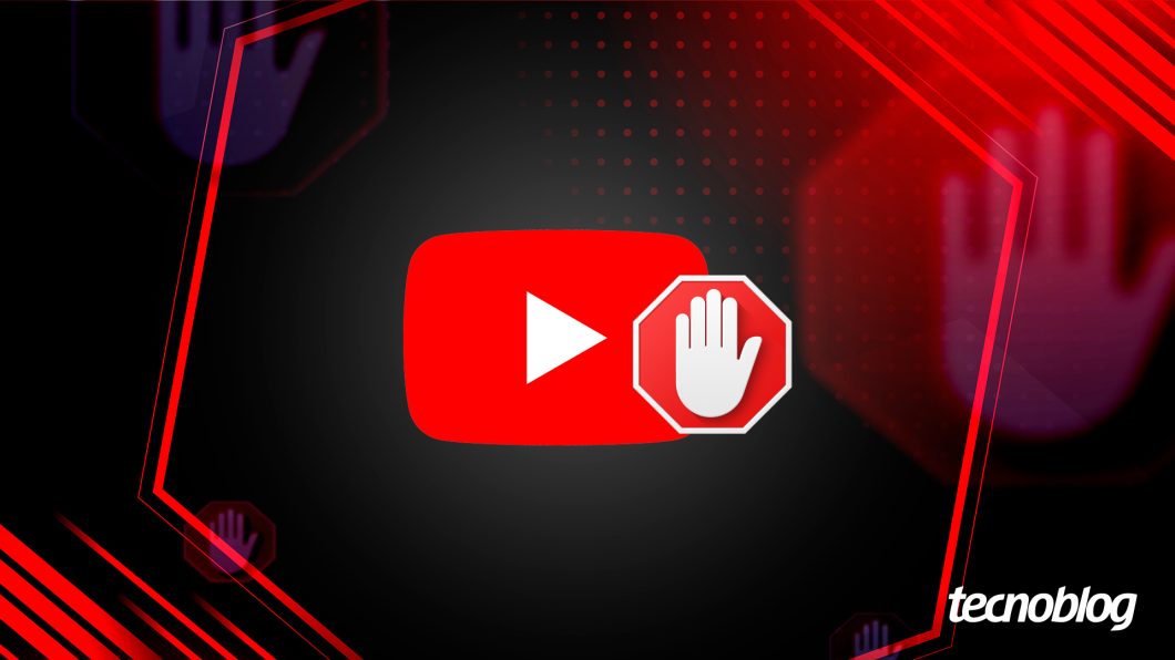 Ilustração com as marcas do YouTube e de aplicativo de adblock