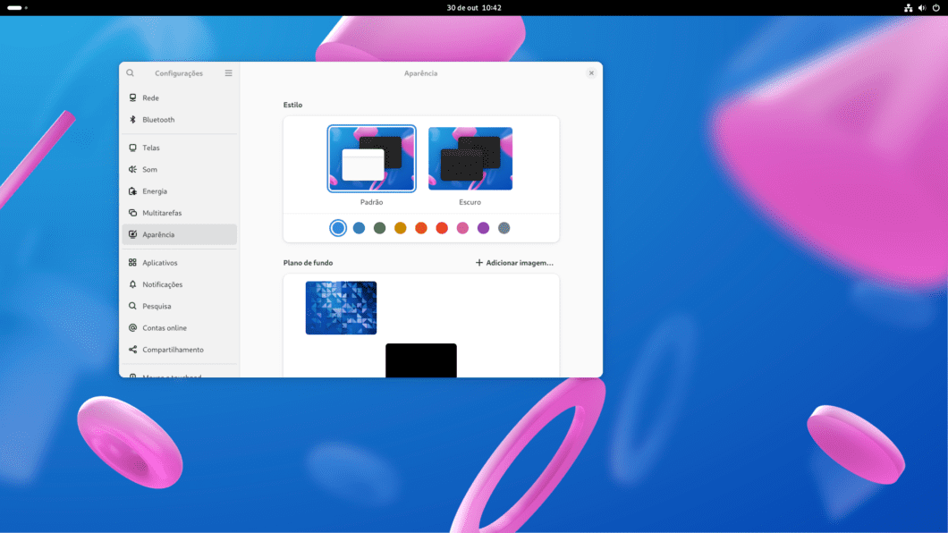 Ajustes de aparência no Fedora Workstation 41 (imagem: Everton Favretto/Tecnoblog)