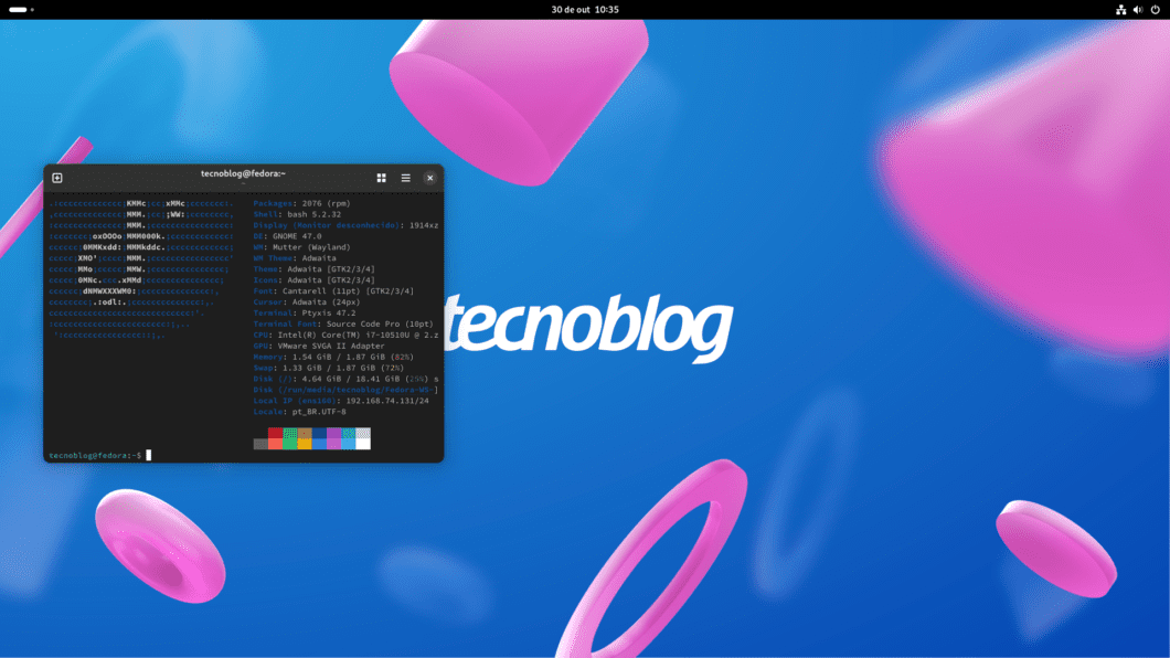 Ptyxis no Fedora Workstation 41 (imagem: Everton Favretto/Tecnoblog)