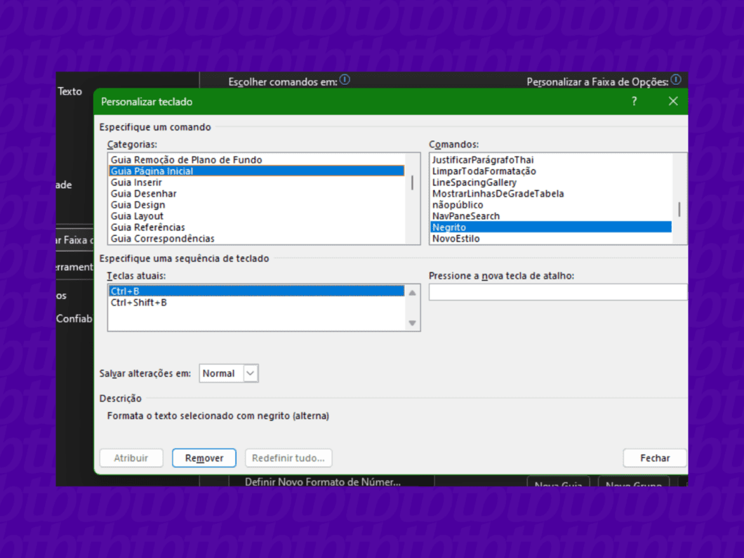 Troca do atalho no Word é feita a partir do menu opções (Imagem: Reprodução/Tecnoblog)