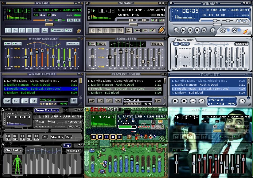 Winamp clássico e suas skins (imagem: reprodução/Winamp Skin Museum)