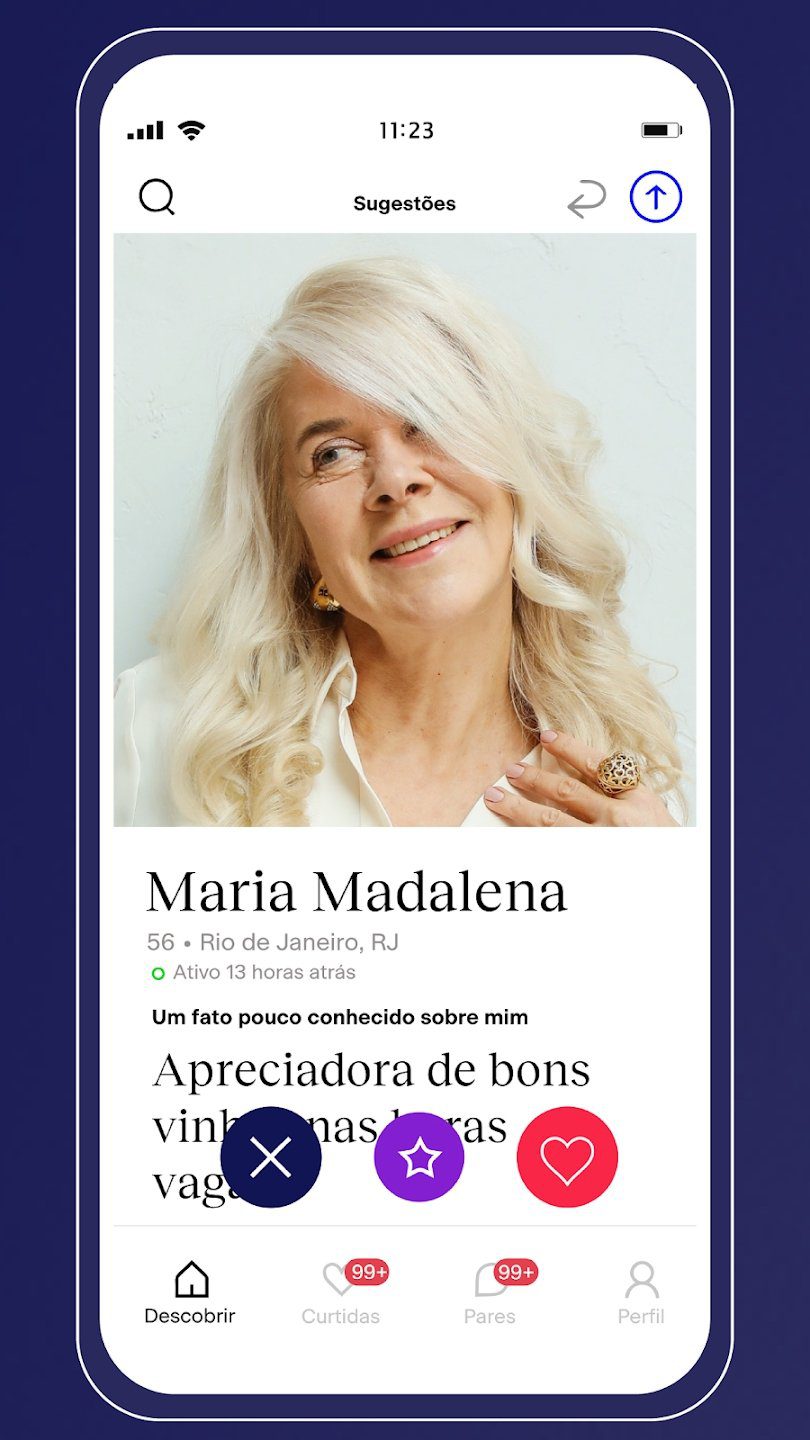 Para os 50+ que procuram novas relações, há o OurTime (Fonte: OurTime/Divulgação)