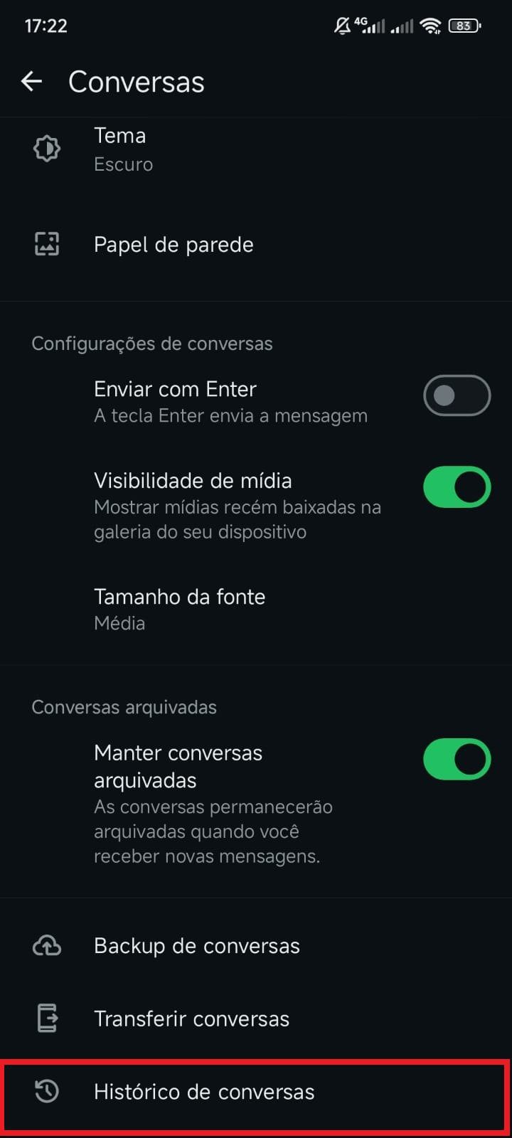 Histórico de conversas.