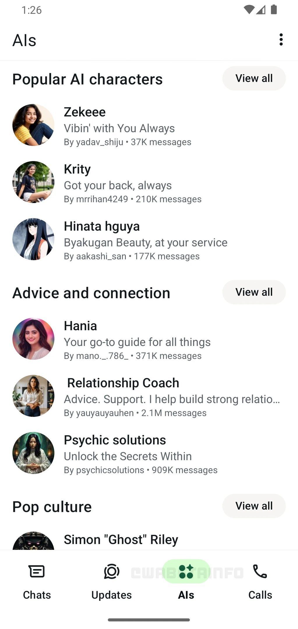 O WhatsApp vai incluir uma aba inteira para conversas com IAs. (Fonte: WABetaInfo/Reprodução)