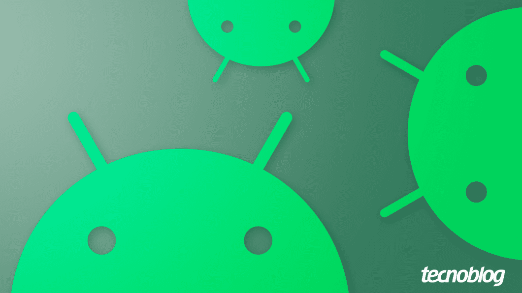 Ilustração com o mascote verde do Android