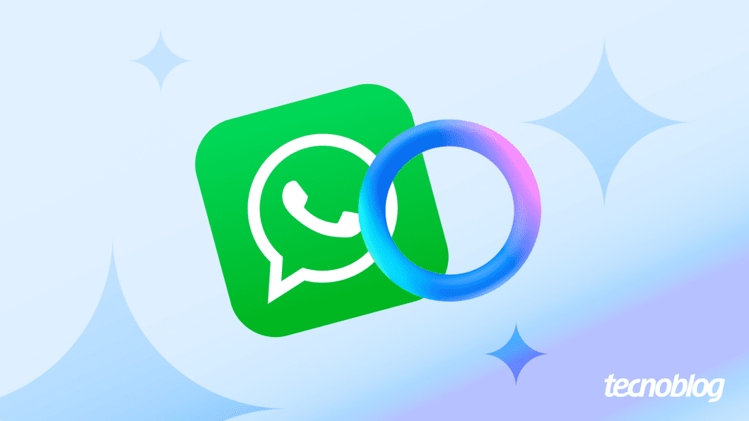 Ilustração com a marca do WhatsApp e a marca da Meta AI