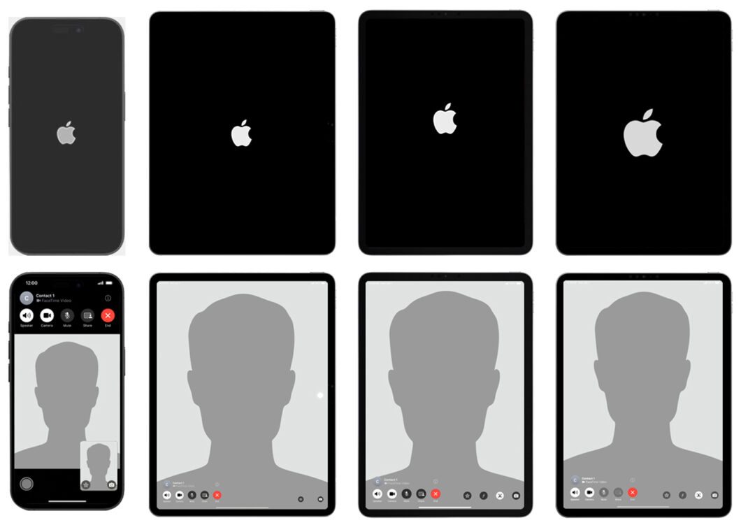 iPhone SE 4 e tablets alinhados com o FaceTime em funcionamento (Imagem: Reprodução/Evan Blass)