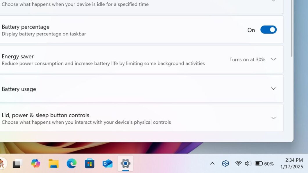 Porcentagem de bateria sempre visível no canto direito do Windows 11