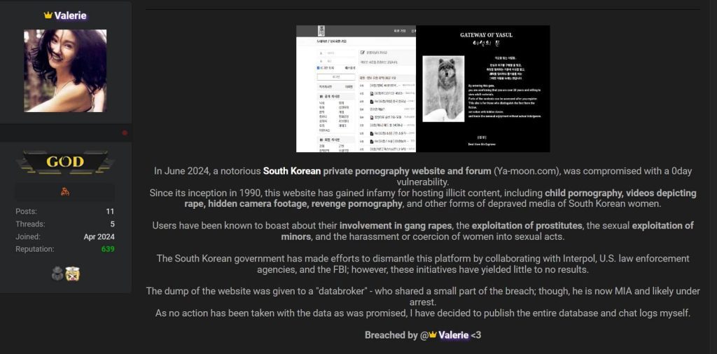 Notório centro de crimes sexuais da Coreia do Sul, Ya-moon, foi hackeado e dados de usuários vazaram