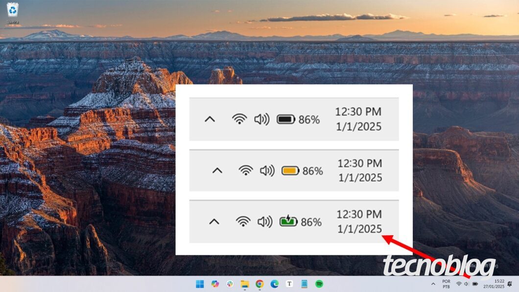 Novo ícone de bateria do Windows 11